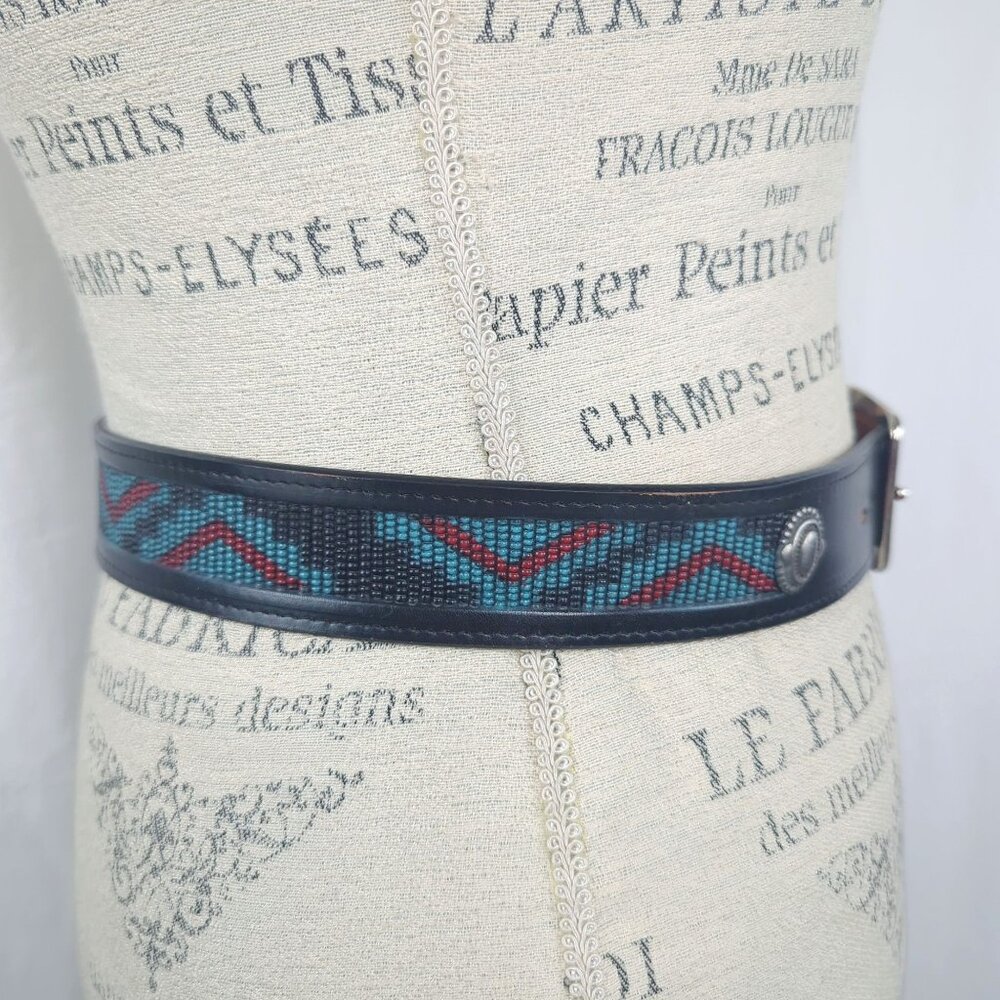 Vintage Cowboy Legends Western Black Leather Belt Small Buckle - Picture 3 of 8